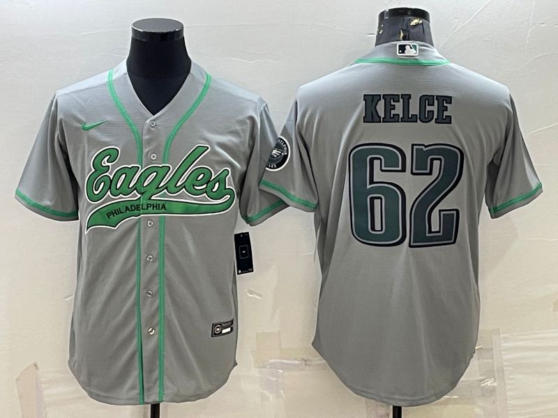 Men Philadelphia Eagles #62 Kelce Grey 2022 Nike Co branded NFL Jerseys